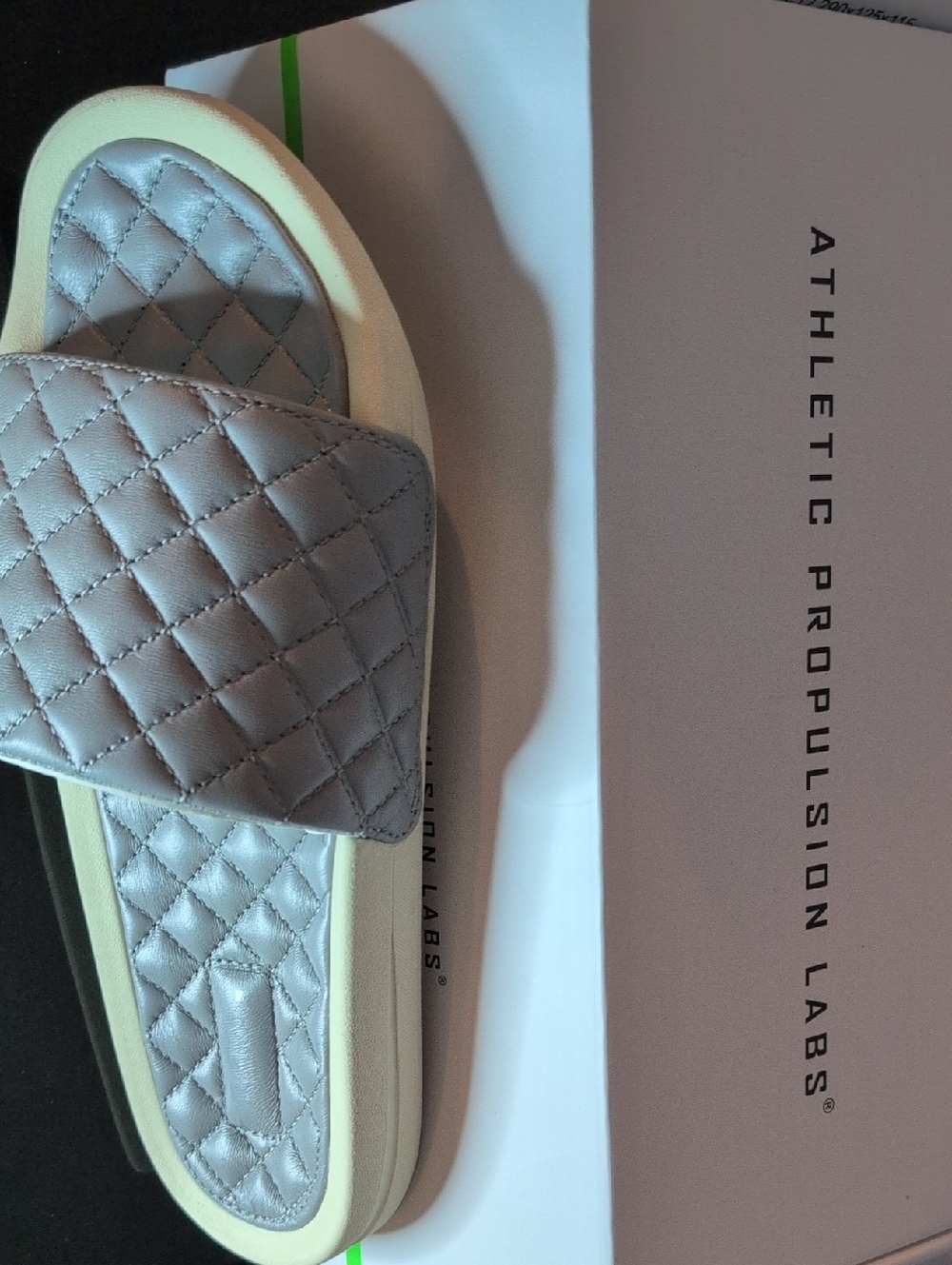 APL Quilted Slide Sandals in Light Gray and Cream